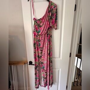 INC International Concepts Pink and Green One Shoulder Sundress